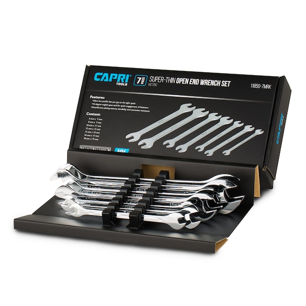 Super-Thin Open End Wrench Set, Metric, 7 pcs (6 to 19 mm)